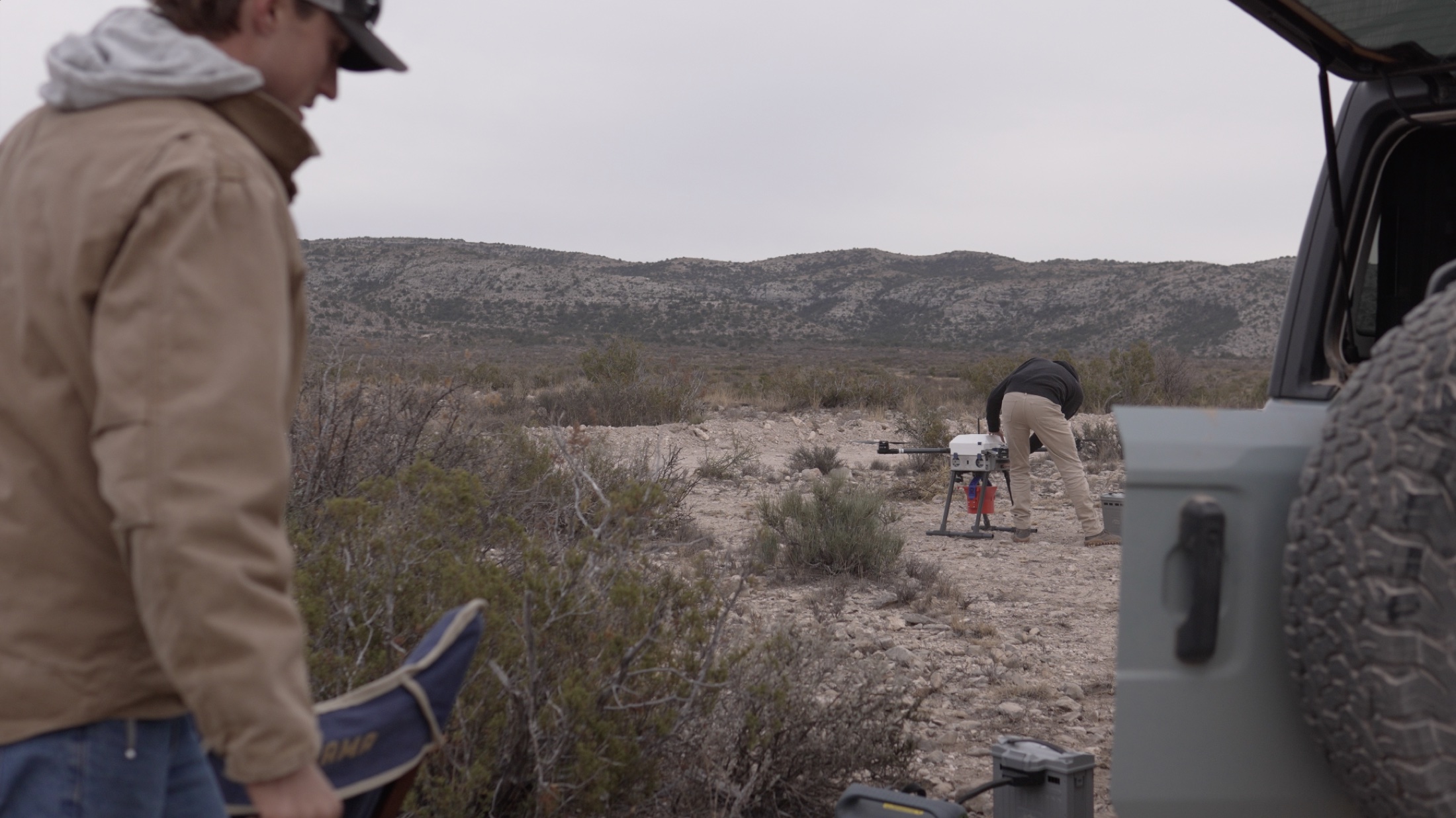 Quiver UAS staged for brush treatment work in the West Texas high desert
